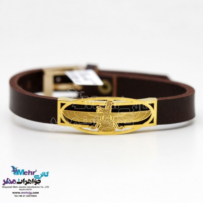 دستبند طلا و چرم - طرح فروهر-SB0849